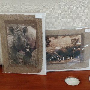 Two Original African Stationary Cards with signed Wildlife Photo Elephant/Rhino
